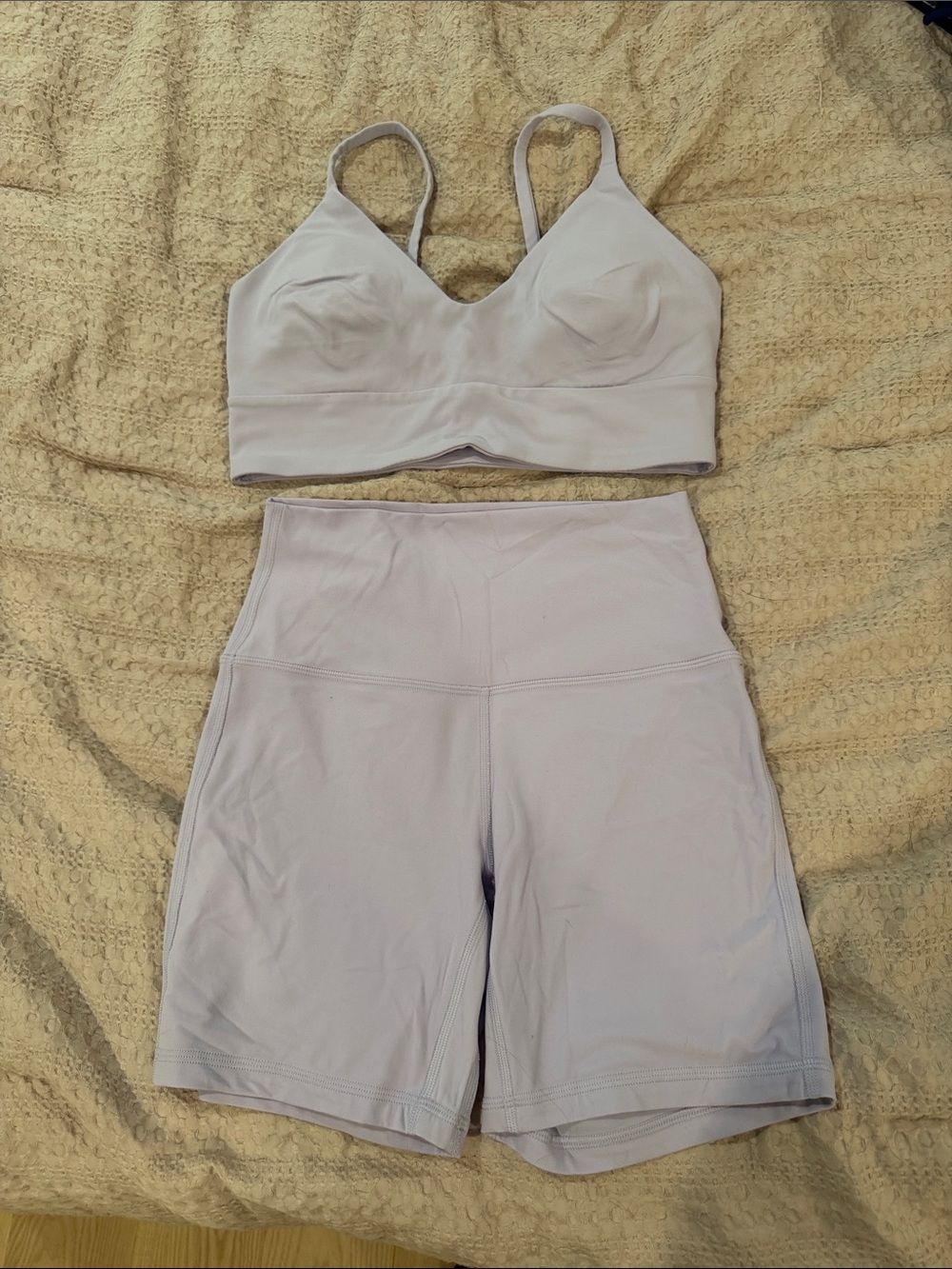 lululemon athletica Pale Lavender Bralette and High-Waist Bike Shorts
